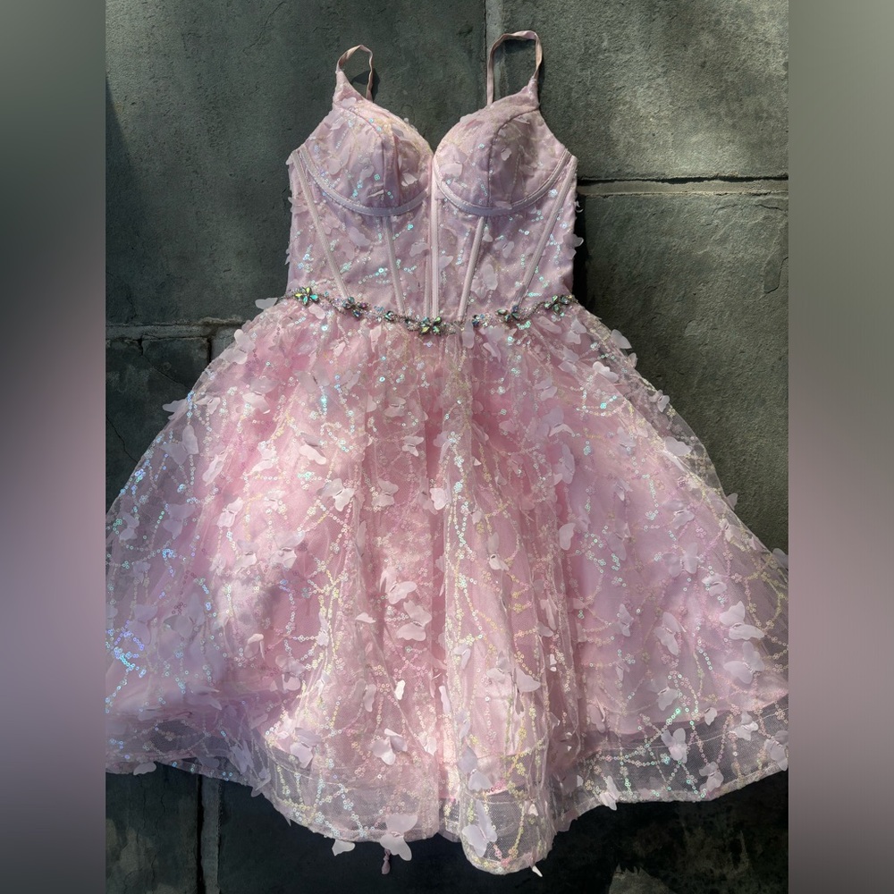 Pink corset sequin party dress